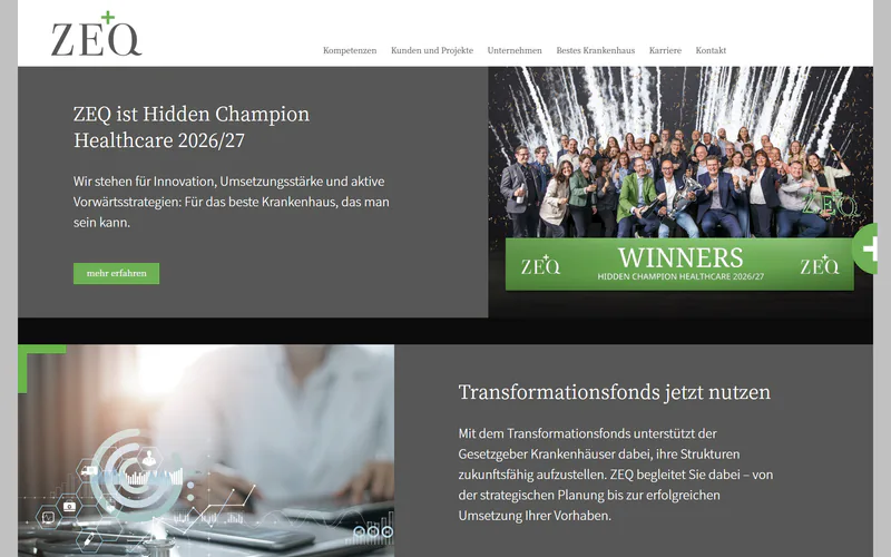 Screenshot der TYPO3-Website der ZEQ AG